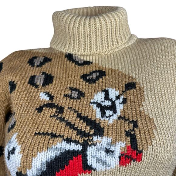 Vtg the Italian Mob Sweater Tan Leopard Turtleneck Womens Size Large Fits Medium - Picture 2 of 8